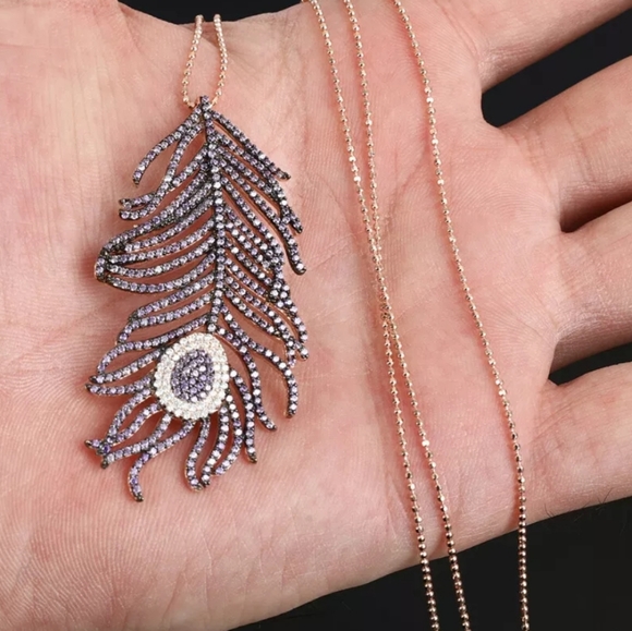 Kharma by Avelon Jewelry - Beautiful amethyst & topaz gold feather necklace